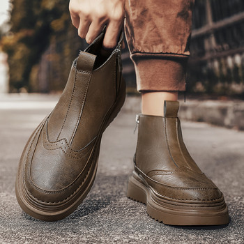 Business Men Κλασικές ρετρό μπότες Chelsea Comfort Fashion Trends Δερμάτινα μποτάκια με ψηλό πάχος σόλα Παπούτσια βρετανικής μάρκας