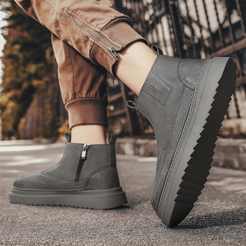 Ärimehed Klassikalised Retro Chelsea saapad Mugavus Moetrendid Nahast poolsaapad Kõrge ülaosaga paksu tallaga kingad Briti brändi kingad