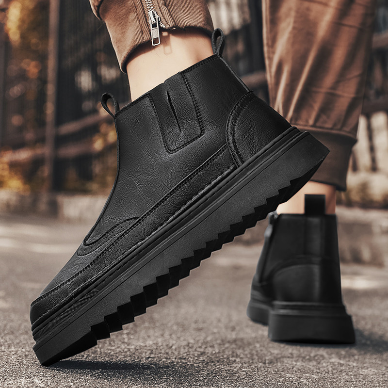 Ärimehed Klassikalised Retro Chelsea saapad Mugavus Moetrendid Nahast poolsaapad Kõrge ülaosaga paksu tallaga kingad Briti brändi kingad