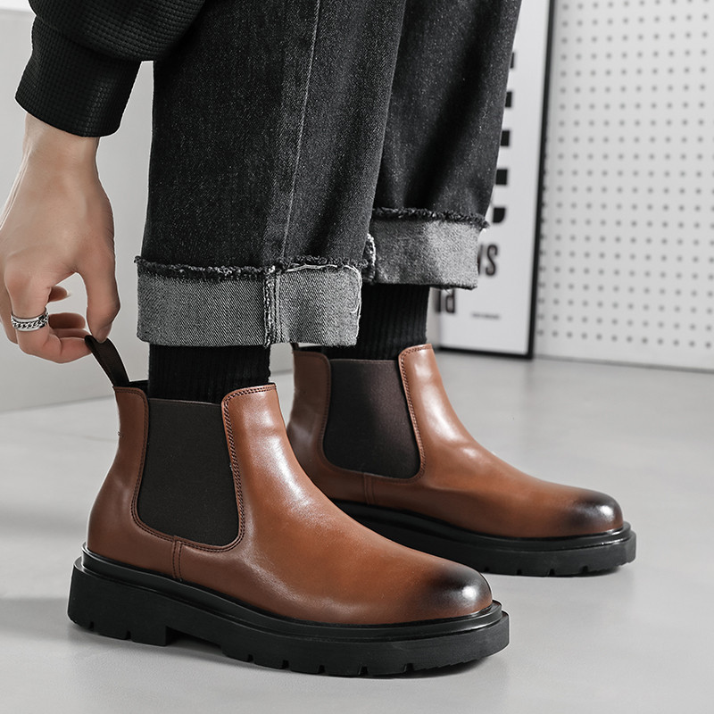 Τάσεις της μόδας Φθινοπωρινές χειμερινές μπότες Chelsea Μπότες από μαλακό δέρμα Ανδρικές μπότες βελούδινες Νέα άνετη χοντρή σόλα Comfort casual outdoor ανδρικά παπούτσια