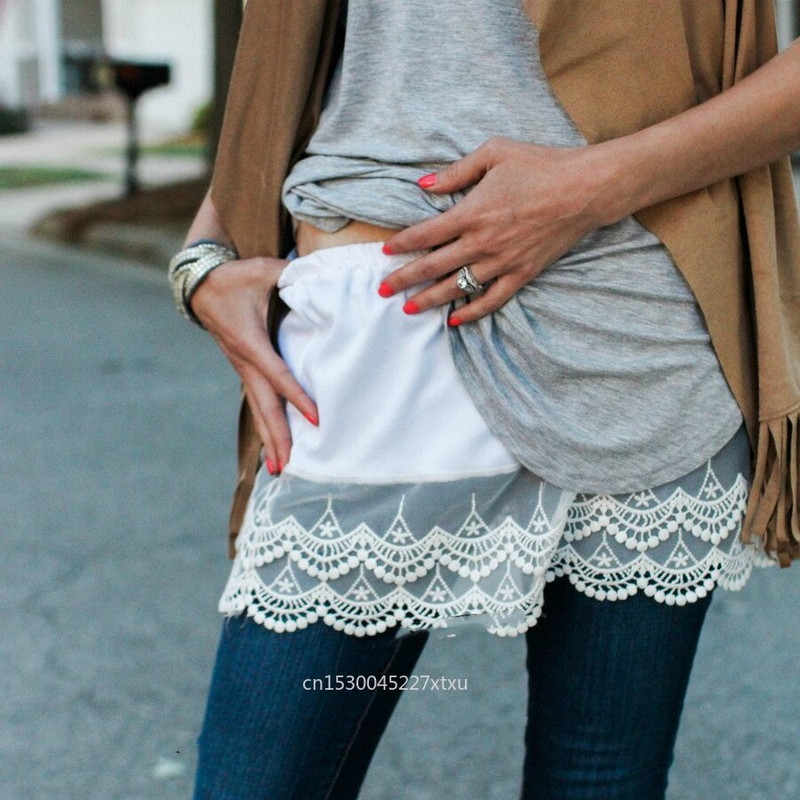 Marškinių ilgintuvai Moteriški netikri marškiniai uodega netaisyklinga sijono palaidinė uodega Minkšta medvilnė, nuimamas apatinis sijonas laisvalaikio megztinio apvadu