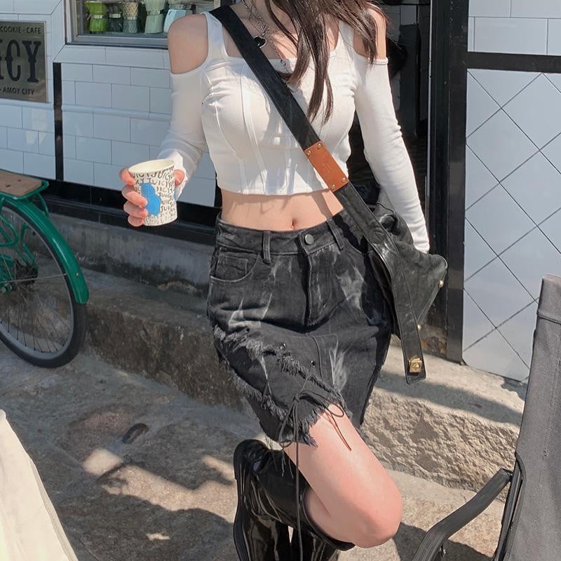 Džínsové batikované sukne pre ženy, strapce, mini streetwear, oblečenie pre Y2k, dizajn pre študentov, vintage vysoký pás, Harajuku móda, kórejský šik