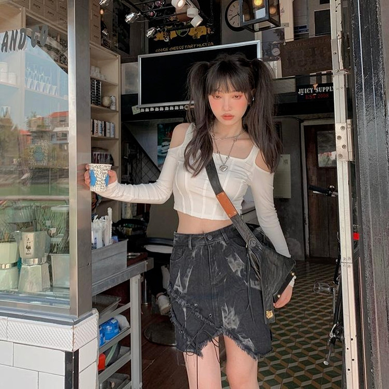 Džínsové batikované sukne pre ženy, strapce, mini streetwear, oblečenie pre Y2k, dizajn pre študentov, vintage vysoký pás, Harajuku móda, kórejský šik