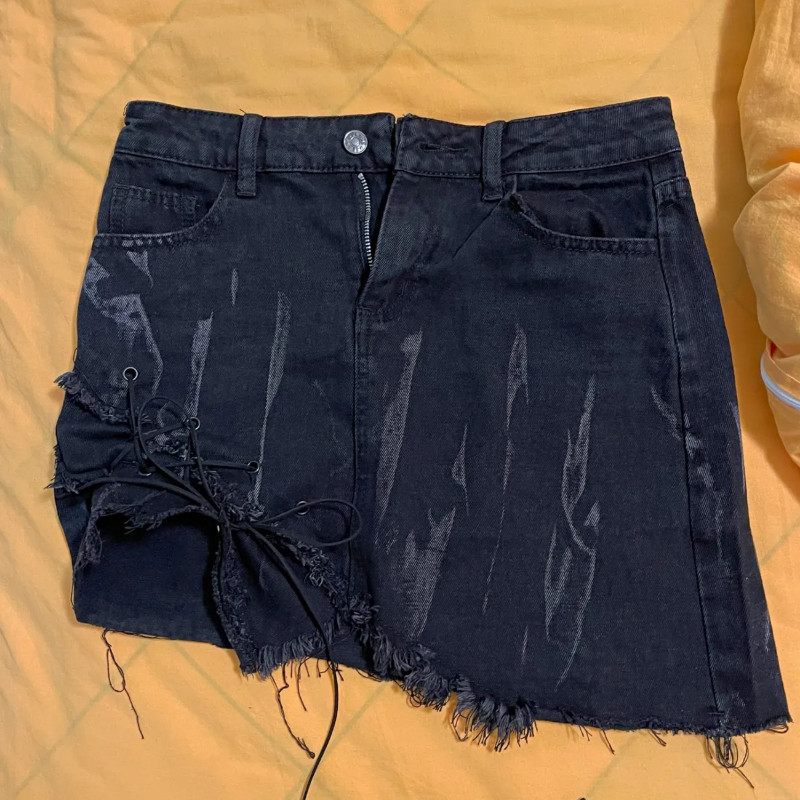 Džínsové batikované sukne pre ženy, strapce, mini streetwear, oblečenie pre Y2k, dizajn pre študentov, vintage vysoký pás, Harajuku móda, kórejský šik