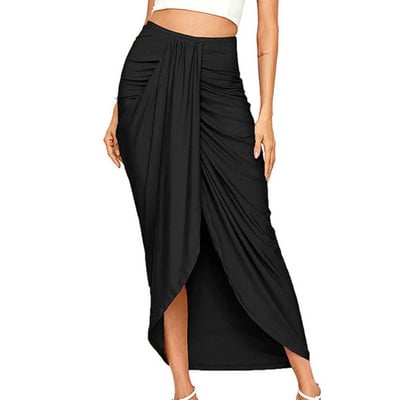 Dámska sukňa Módne oblečenie Nepravidelný vysoký pás Ruched úzke sukne Dámska midi pokrčená predná časť rozparok pokrčená sukňa Leto