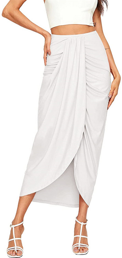 Dámska sukňa Módne oblečenie Nepravidelný vysoký pás Ruched úzke sukne Dámska midi pokrčená predná časť rozparok pokrčená sukňa Leto