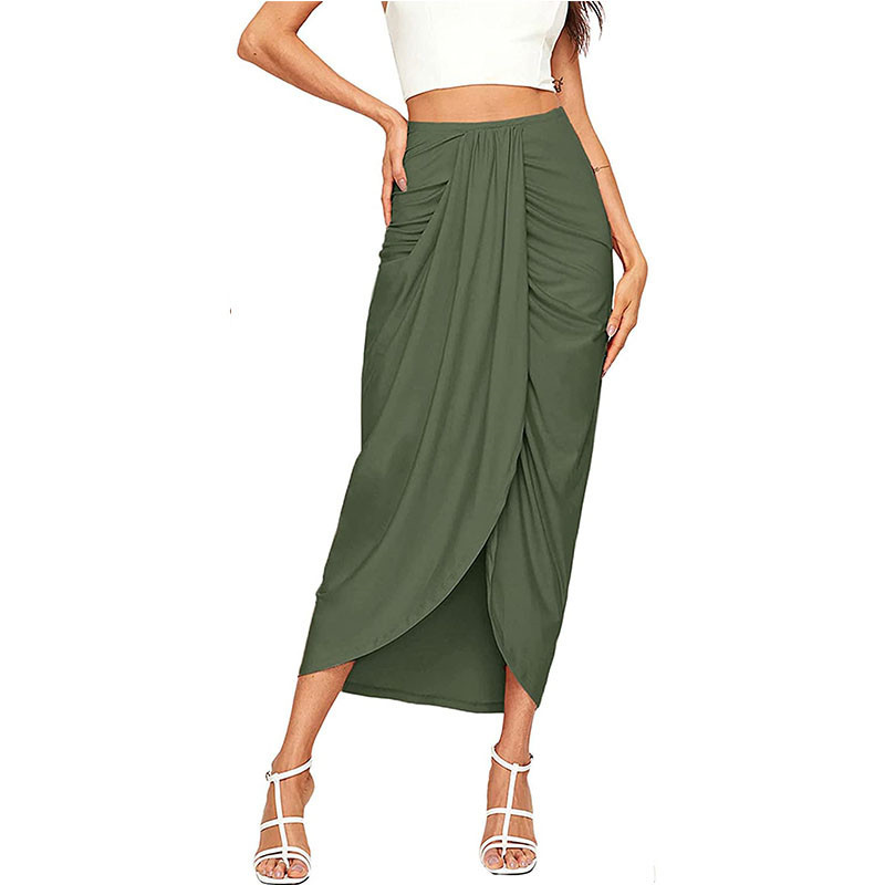 Dámska sukňa Módne oblečenie Nepravidelný vysoký pás Ruched úzke sukne Dámska midi pokrčená predná časť rozparok pokrčená sukňa Leto