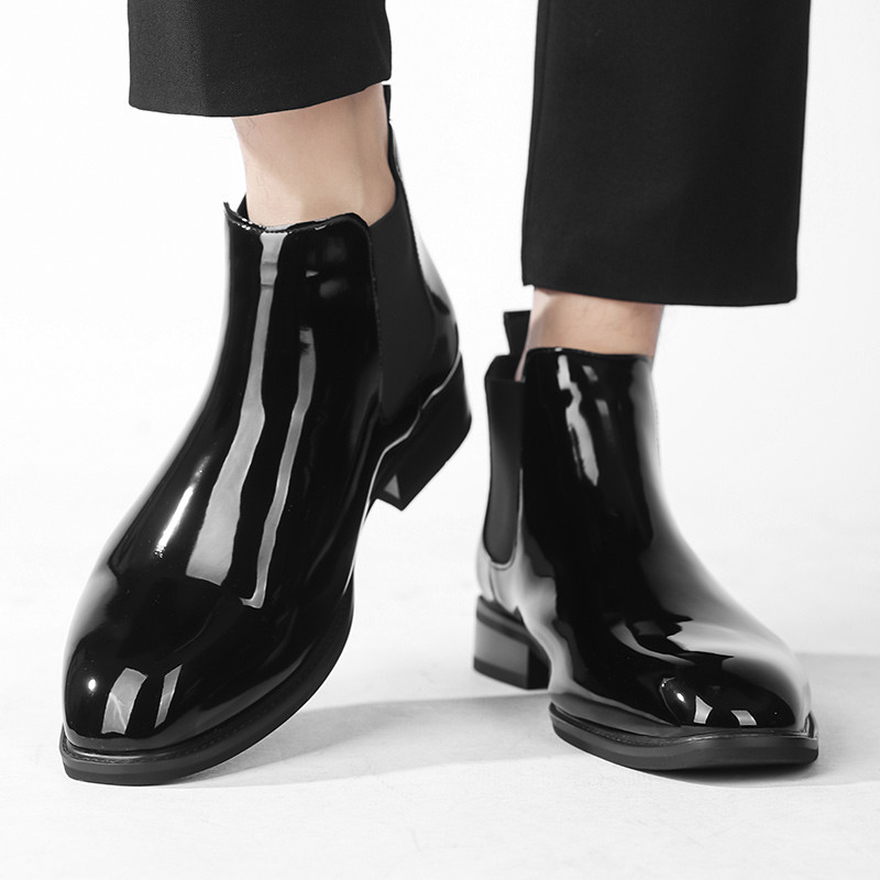Hot Men Chelsea Boots Απαλό λουστρίνι Παπούτσια νυφικού για ανδρικά επίπεδα επίσημα επαγγελματικά Τάσεις μόδας στον αστράγαλο Street High-end