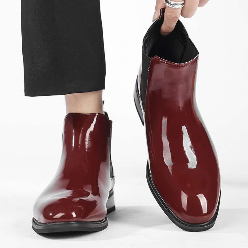 Hot Men Chelsea Boots Απαλό λουστρίνι Παπούτσια νυφικού για ανδρικά επίπεδα επίσημα επαγγελματικά Τάσεις μόδας στον αστράγαλο Street High-end