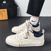 Pánske vulkanizované topánky, jarné nové, okrúhle, ploché, so šnurovaním, ležérne, vonkajšie, protišmykové, priedušné, všestranné, pevné, pánske