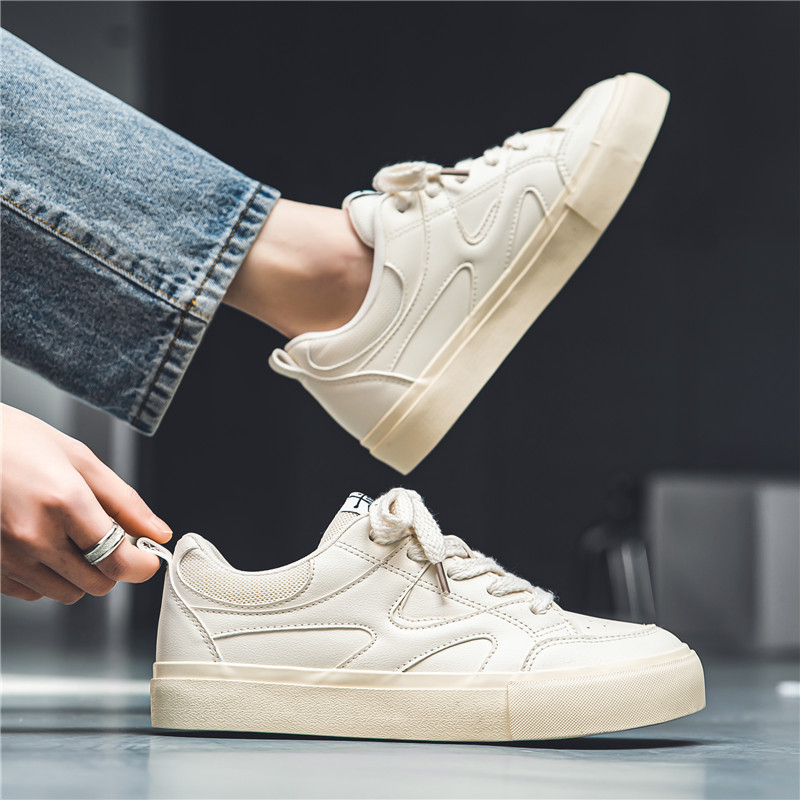 Pánske vulkanizované topánky, jarné nové, okrúhle, ploché, so šnurovaním, ležérne, vonkajšie, protišmykové, priedušné, všestranné, pevné, pánske