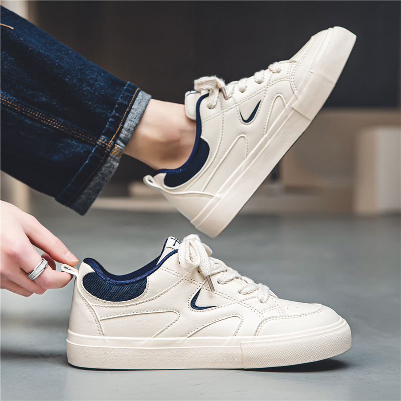 Pánske vulkanizované topánky, jarné nové, okrúhle, ploché, so šnurovaním, ležérne, vonkajšie, protišmykové, priedušné, všestranné, pevné, pánske