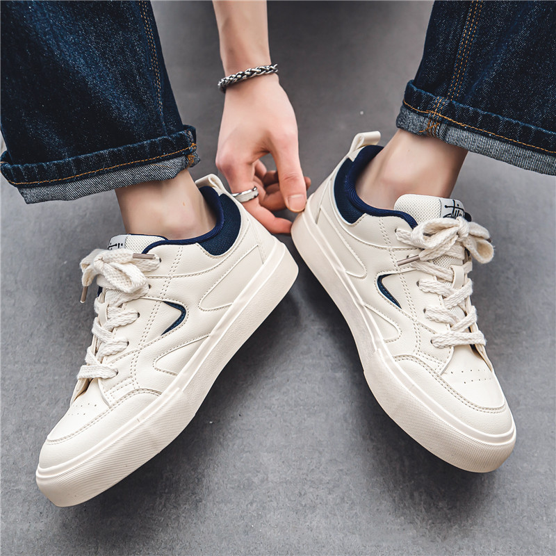 Pánske vulkanizované topánky, jarné nové, okrúhle, ploché, so šnurovaním, ležérne, vonkajšie, protišmykové, priedušné, všestranné, pevné, pánske