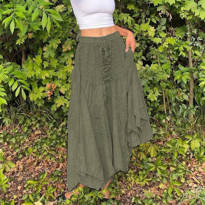 Γυναικείες Y2k Aesthetic Vintage Μακριά Maxi Φούστα Μονόχρωμη Ελαστική ψηλόμεση ακανόνιστη φούστες σε γραμμή Α Ρετρό 90s Streetwear