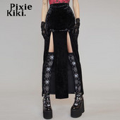 PixieKiki Alt Modna duga suknja visokog struka s dvostrukim prorezom Ženske zimske baršunaste crne seksi suknje Gotička punk odjeća P80-CZ22