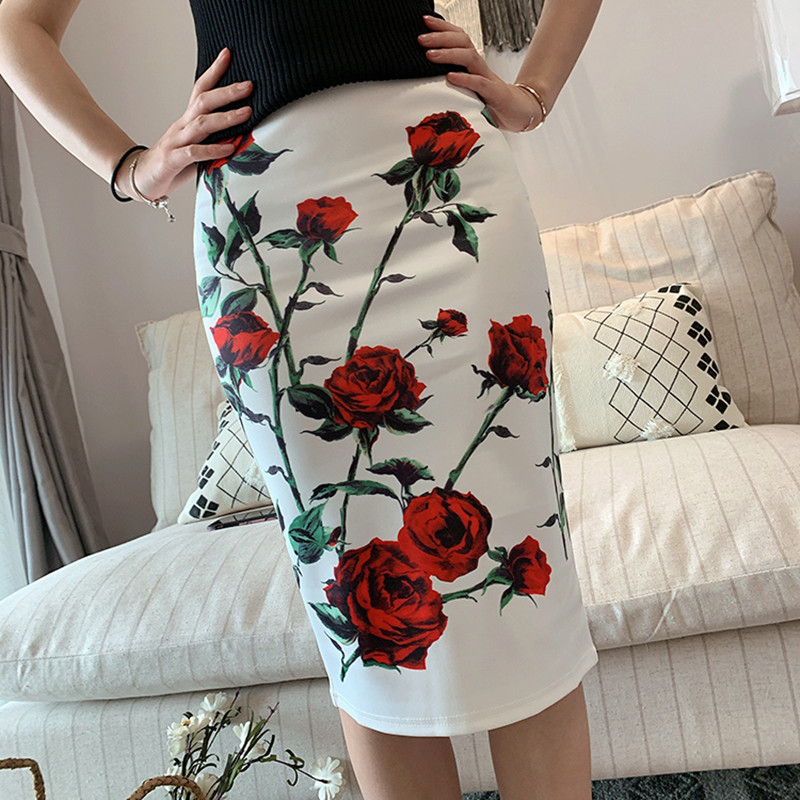 V predaji letné dámske luxusné vintage Y2K potlačené ceruzkové dlhé sukne kancelárske sukne kórejský štýl vysoký pás štíhle bodycon midi ležérne