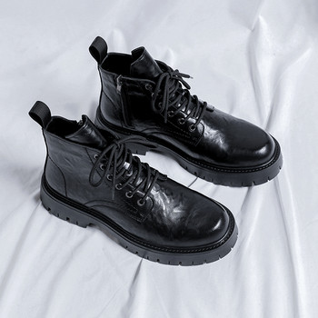 Ανδρικές επαγγελματικές δερμάτινες μπότες μόδας Υψηλή κορυφή χοντρή σόλα για άνδρες Casual δερμάτινες μπότες βρετανικού στιλ Ανδρικές μπότες μοτοσυκλέτας