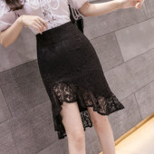 Midi ženska suknja, uska odjeća s omotom do koljena, crne čipkaste suknje za žene s volanima Harajuku Vintage visoke kvalitete, jeftine Y2k