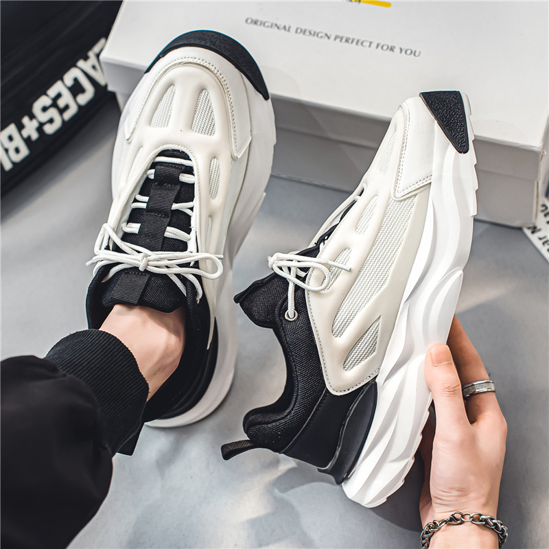 Pánske jarné tenisky s hrubým spodným dielom, sieťované šnurovanie, módne vonkajšie, priedušné, protišmykové, dezodorant, pohodlné, univerzálne, pánske topánky