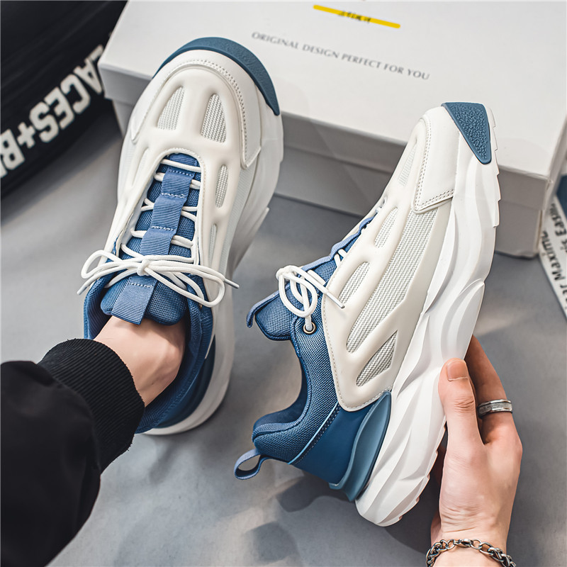 Pánske jarné tenisky s hrubým spodným dielom, sieťované šnurovanie, módne vonkajšie, priedušné, protišmykové, dezodorant, pohodlné, univerzálne, pánske topánky