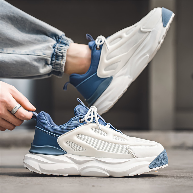 Pánske jarné tenisky s hrubým spodným dielom, sieťované šnurovanie, módne vonkajšie, priedušné, protišmykové, dezodorant, pohodlné, univerzálne, pánske topánky