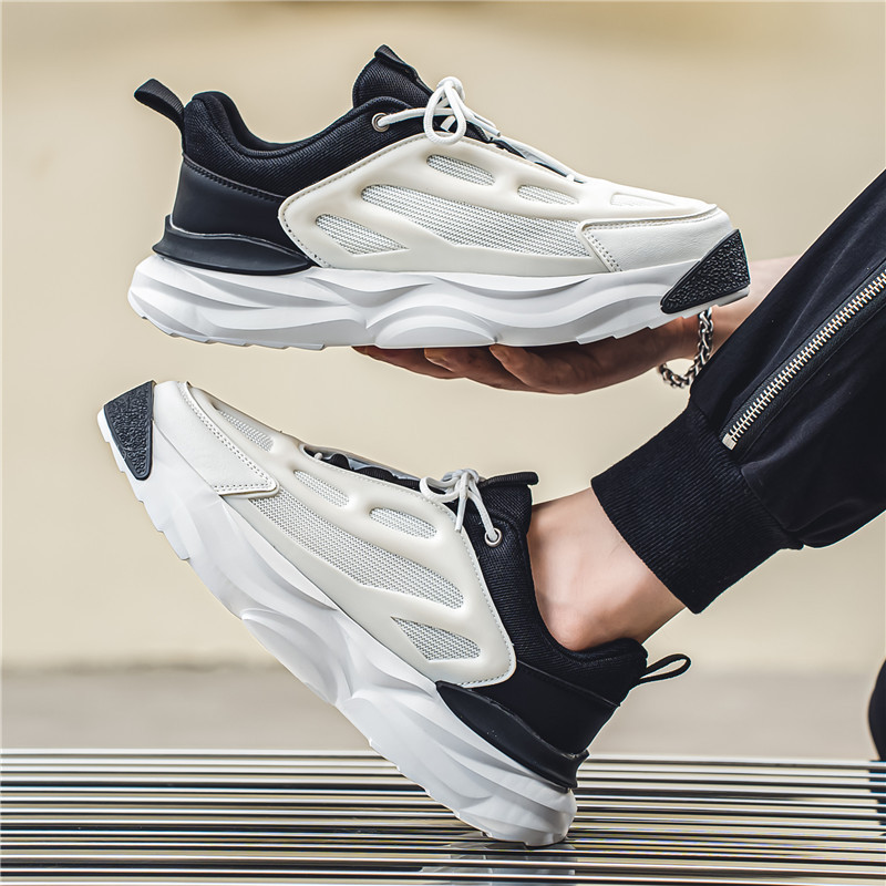 Pánske jarné tenisky s hrubým spodným dielom, sieťované šnurovanie, módne vonkajšie, priedušné, protišmykové, dezodorant, pohodlné, univerzálne, pánske topánky