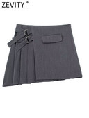 Zevity 2022 Γυναικείες vintage αγκράφες Ασύμμετρη φαρδιά πλισέ μίνι φούστα Faldas Mujer Γυναικεία Κομψή Casual Zipper Vestidos QUN2970