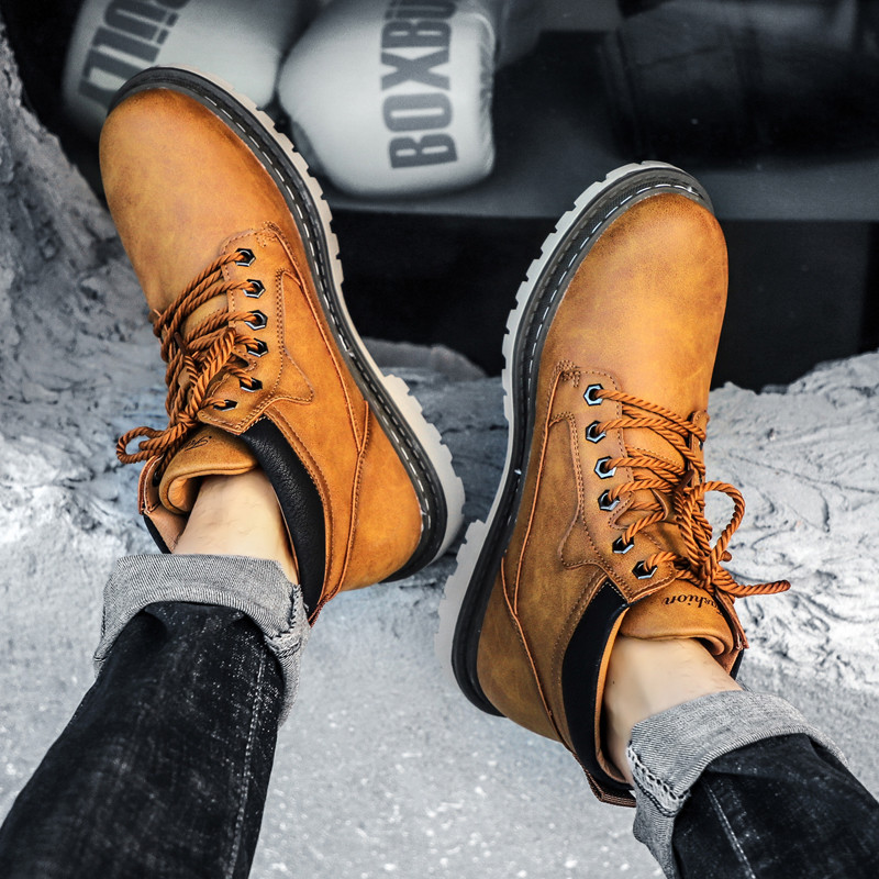 Νέα ανδρικά παπούτσια για ορειβασία και πεζοπορία για μοτοσικλέτα εξωτερικού χώρου, άνετα αντιολισθητικά, ανθεκτικά στη φθορά και βελούδινες δερμάτινες μπότες