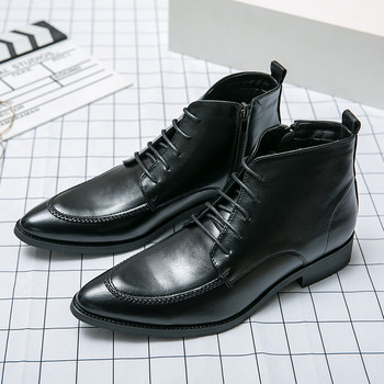Ανδρικές μπότες πολυτελείας Chelsea Boots Lace Up Μόδα με χοντρή σόλα με μυτερή μύτη Επώνυμα δερμάτινα μπότες υψηλής ποιότητας Μπότες Knight