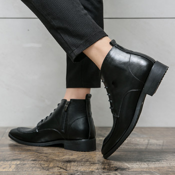 Ανδρικές μπότες πολυτελείας Chelsea Boots Lace Up Μόδα με χοντρή σόλα με μυτερή μύτη Επώνυμα δερμάτινα μπότες υψηλής ποιότητας Μπότες Knight