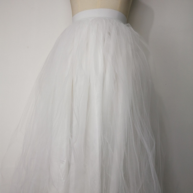 Bijelo crna modna ženska maksi suknja od tula, elastična visoka struka sprijeda, nepravilna tutu suknja za zabavu princeze