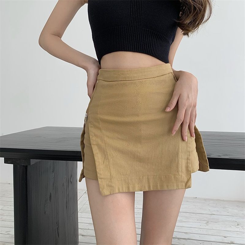 Μίνι γυναικείες φούστες με φερμουάρ με σέξι vintage λεπτή ψηλόμεση ρούχα δρόμου casual μονόχρωμα κομψά Faldas Ajustadas Mujer Fashion Simple