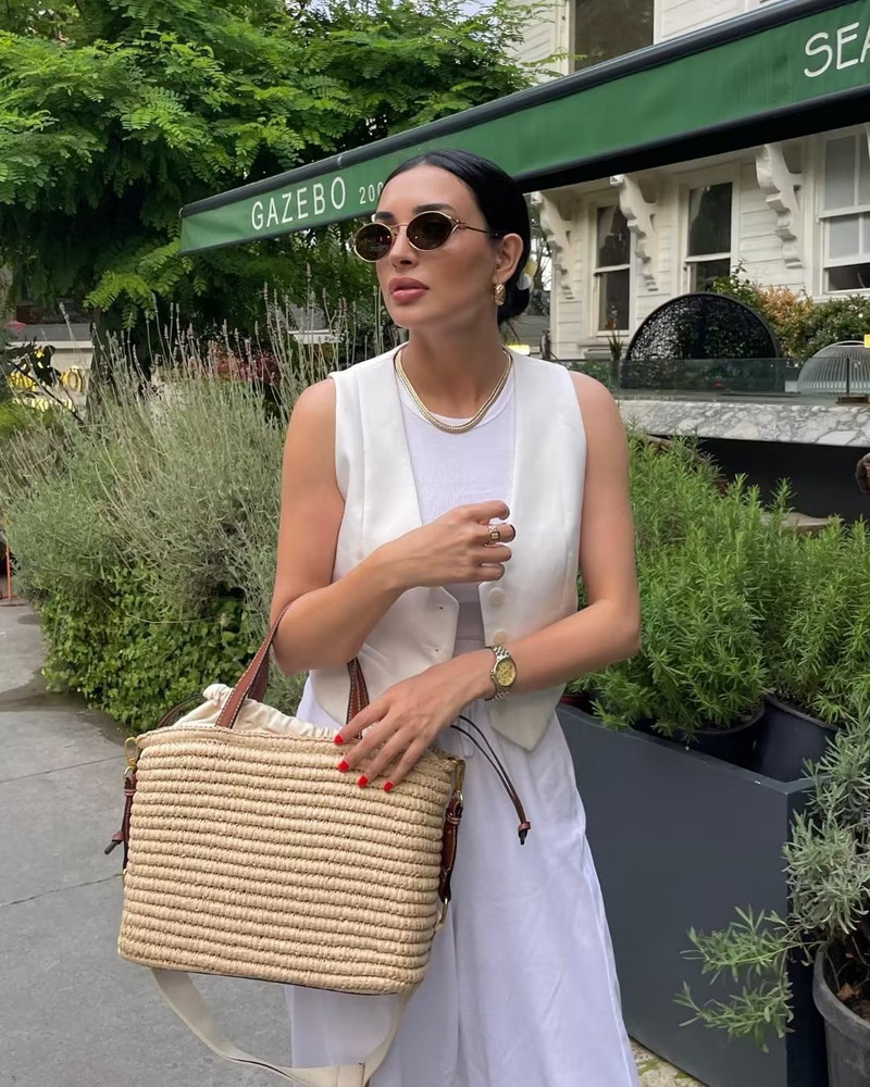 SLTNX TRAF 2023 Vestă de modă pentru femei Veste de vară fără mâneci pentru femei Chic cu decolteu în V Vestă albă pentru femei cu un singur piept.