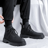 Βρετανικές ανδρικές μπότες Νέα Ανδρικά παπούτσια με χοντρή σόλα Αδιάβροχα παπούτσια με εργαλεία δερμάτινες μπότες μεσαίας κοπής All-match Μηχανοκίνητες μπότες μάχης