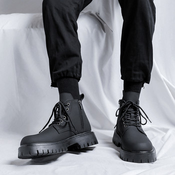 Британски мъжки ботуши Нови мъжки обувки с дебела подметка Водоустойчиви обувки за инструменти Универсални кожени ботуши със средна кройка Моторизирани бойни ботуши