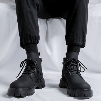 Βρετανικές ανδρικές μπότες Νέα Ανδρικά παπούτσια με χοντρή σόλα Αδιάβροχα παπούτσια με εργαλεία δερμάτινες μπότες μεσαίας κοπής All-match Μηχανοκίνητες μπότες μάχης