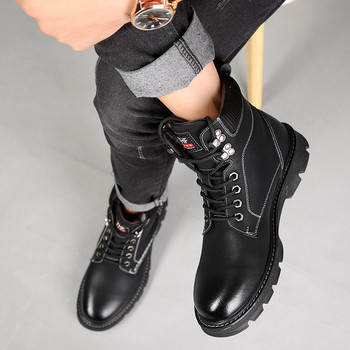 Зимни рицарски ботуши Висококачествени кожени мъжки мотоциклетни ботуши Военни обувки Ежедневни обувки Луксозна марка Бойни ботуши с дебела подметка