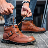 Módne nové pánske turistické topánky, veľké kožené outdoorové topánky pre mužov, protišmykové turistické topánky pre mužov, pohodlné tenisky s mäkkou podrážkou