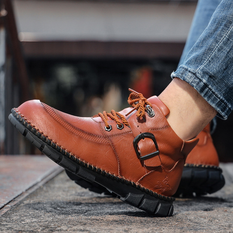 Módne nové pánske turistické topánky, veľké kožené outdoorové topánky pre mužov, protišmykové turistické topánky pre mužov, pohodlné tenisky s mäkkou podrážkou