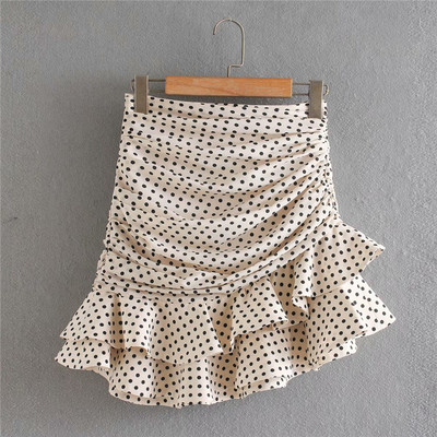 Μίνι γυναικεία πουά φούστα σε λευκό βολάν Vintage Bodycon Κομψή φούστα Ψηλόμεση Γιορτινή φούστα Faldas