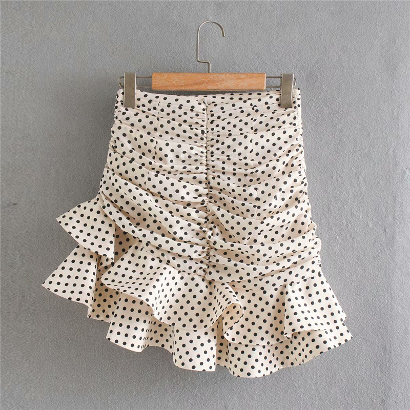 Μίνι γυναικεία πουά φούστα σε λευκό βολάν Vintage Bodycon Κομψή φούστα Ψηλόμεση Γιορτινή φούστα Faldas
