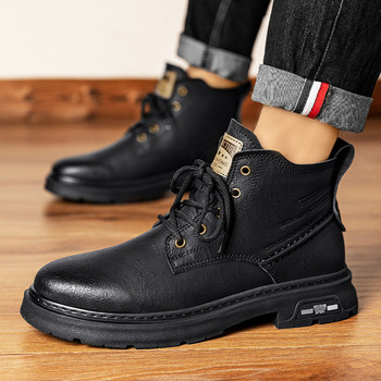 Μαλακές  μπότες Ανδρικές φθινοπωρινές άνετες ψηλές μπλούζες βρετανικού στυλ Μεσαία δερμάτινα παπούτσια Μαύρο κοστούμι εργασίας Κοντές μπότες χειμώνα
