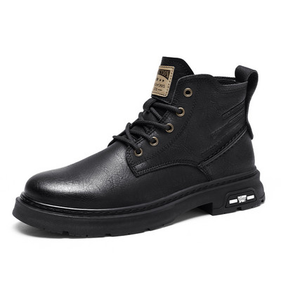 Cizme moale din pentru bărbați, toamnă, confort, înaltă, stil britanic, pantofi din piele, cu vârf mediu, costum de lucru negru, cizme scurte de iarnă