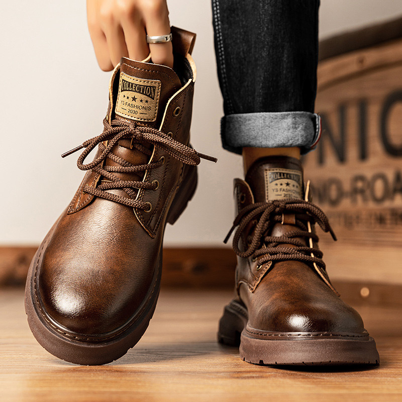 Cizme moale din pentru bărbați, toamnă, confort, înaltă, stil britanic, pantofi din piele, cu vârf mediu, costum de lucru negru, cizme scurte de iarnă