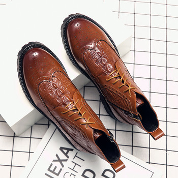 Χειμερινές πολυτελείς δερμάτινες μπότες Chelsea Ανδρικές δερμάτινες μπότες Brogue Vintage Αγγλικά ανδρικά αθλητικά παπούτσια Casual Lace Up Μόδα κοντές μπότες