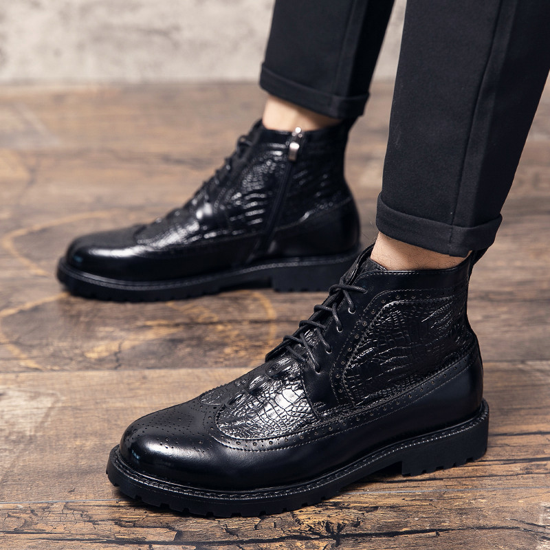 Χειμερινές πολυτελείς δερμάτινες μπότες Chelsea Ανδρικές δερμάτινες μπότες Brogue Vintage Αγγλικά ανδρικά αθλητικά παπούτσια Casual Lace Up Μόδα κοντές μπότες