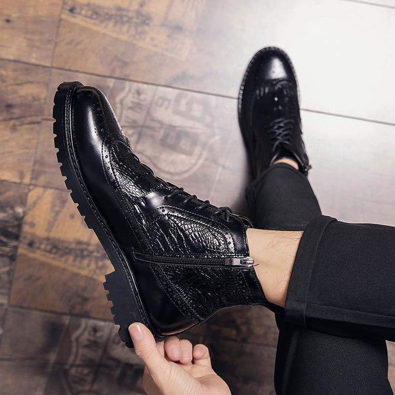 Χειμερινές πολυτελείς δερμάτινες μπότες Chelsea Ανδρικές δερμάτινες μπότες Brogue Vintage Αγγλικά ανδρικά αθλητικά παπούτσια Casual Lace Up Μόδα κοντές μπότες