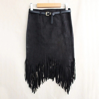 Ανοιξιάτικο φθινόπωρο Μολύβι μέχρι το γόνατο πλέξιμο Βαμβακερή φούστα Φούντα με κρόσσια Μόδα Γυναικεία Ψηλόμεση Ασύμμετρες φούστες Γυναικείες