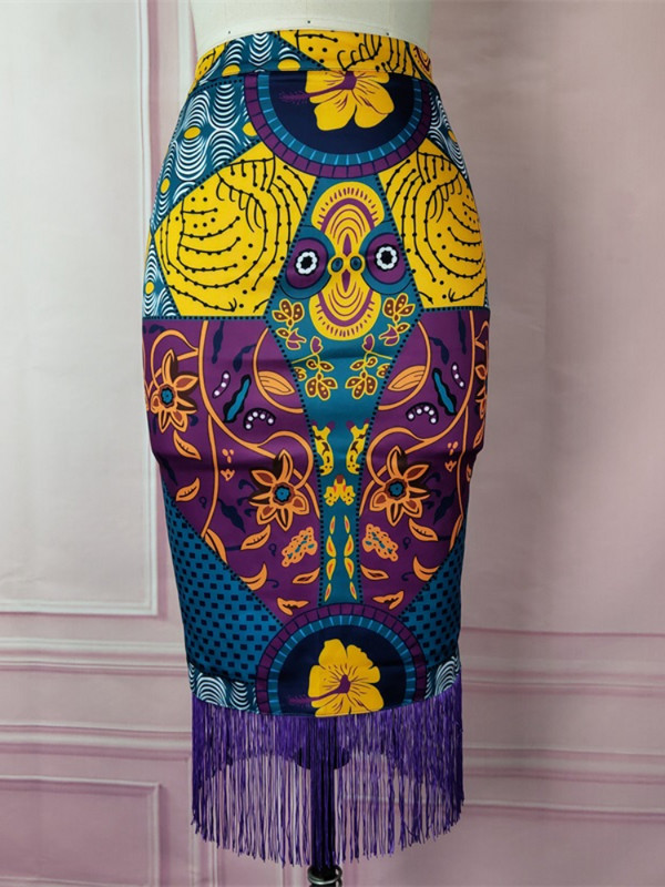 Γυναικεία καλοκαιρινή στάμπα φούστα Vintage Floral Αφρικανική Μόδα Φούντα Ψηλής Μέσης Αριστοκρατική Μοντέρνα Κομψή Retro Jupes Falads Drop Shipping