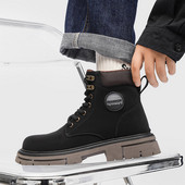 Pánske klasické retro motocyklové členkové topánky z kože, westernové kovbojské topánky, vysoko kvalitné chelsea topánky, protišmykové nositeľné topánky